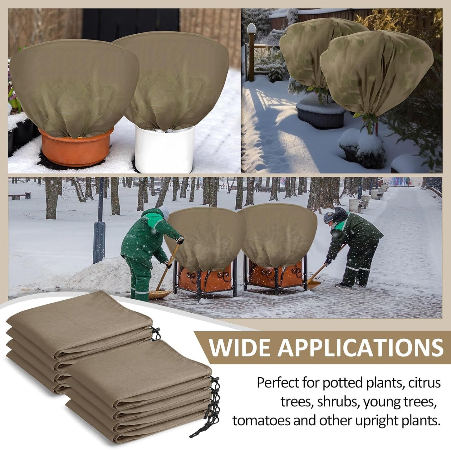 12 Pcs Winter Plant Covers Freeze Protection 39.4x23.6 Inch Horizontal Shrub Tree Rose Plant Protection Bags Frost Blanket with Drawstring for Fall Winter Outdoor Garden Planting (Brown)