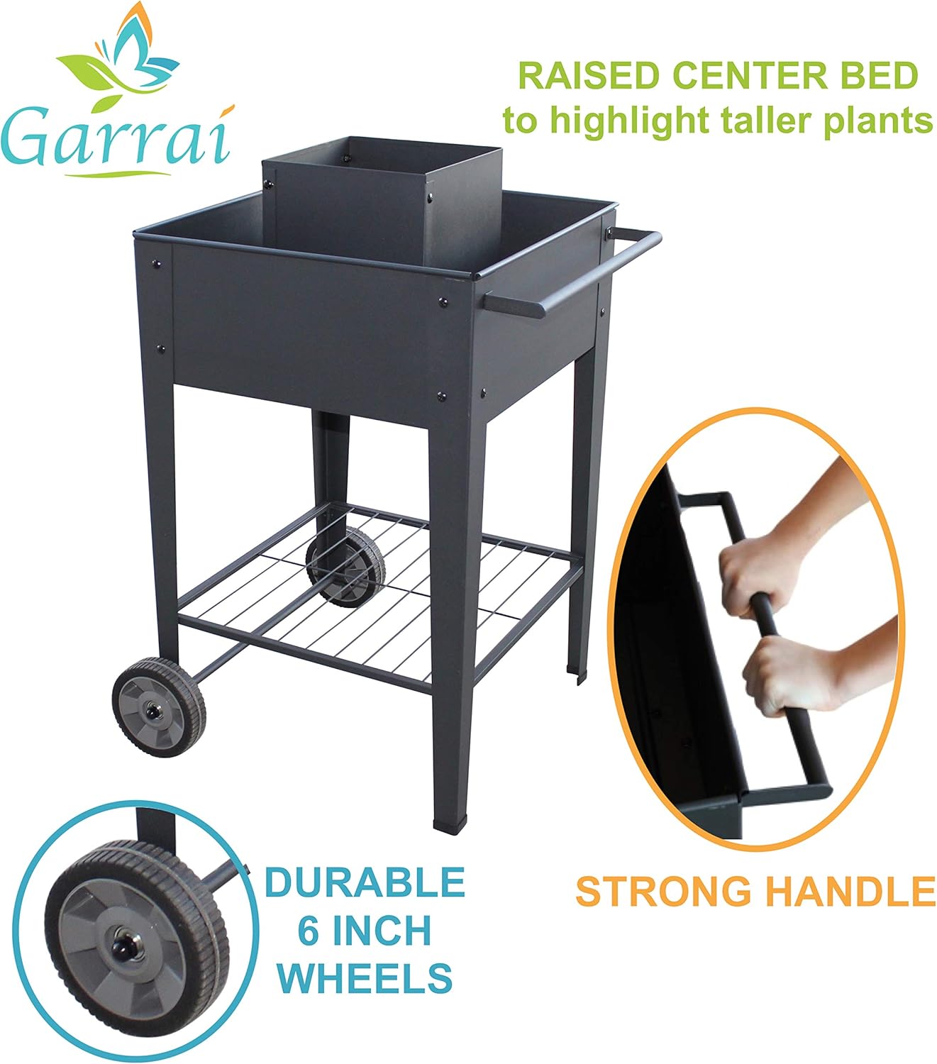 GarraÌ Raised Planter Box -Garden Cart with Wheels, Movable Square Outdoor Elevated Garden Bed with Wheels- Grow Vegetables Flowers Herbs on Patio, Deck, or Yard