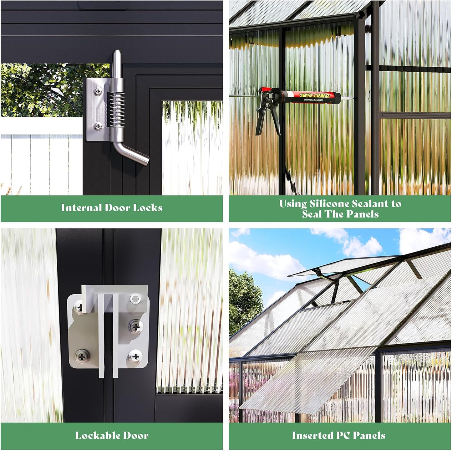 Amerlife 6x8x6.3 FT Ft Polycarbonate Greenhouse for Outdoors, Walk-in Design with Aluminum Frame, 2 Windows and Swing Door, Heavy-Duty Greenhouse Construction for Garden, Black