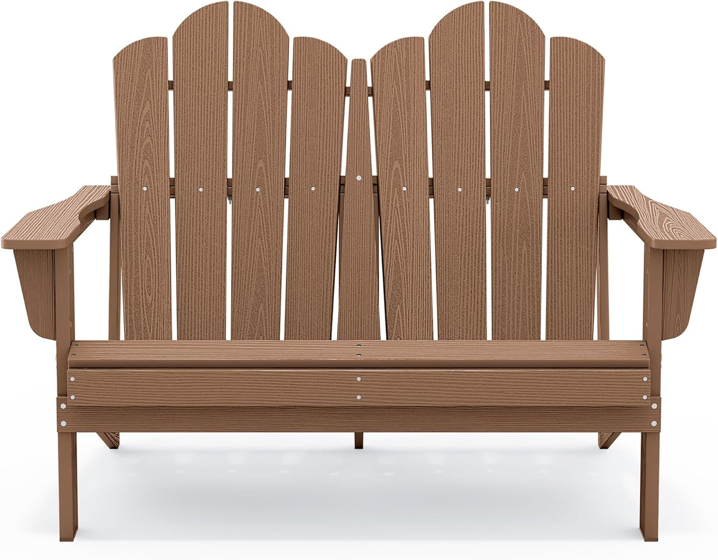 SERWALL Folding Adirondack Bench, HDPE All-Weather Adirondack Loveseat, 660 lbs Capacity, Foldable Outdoor Patio Bench for Deck, Lawn, Garden, Brown