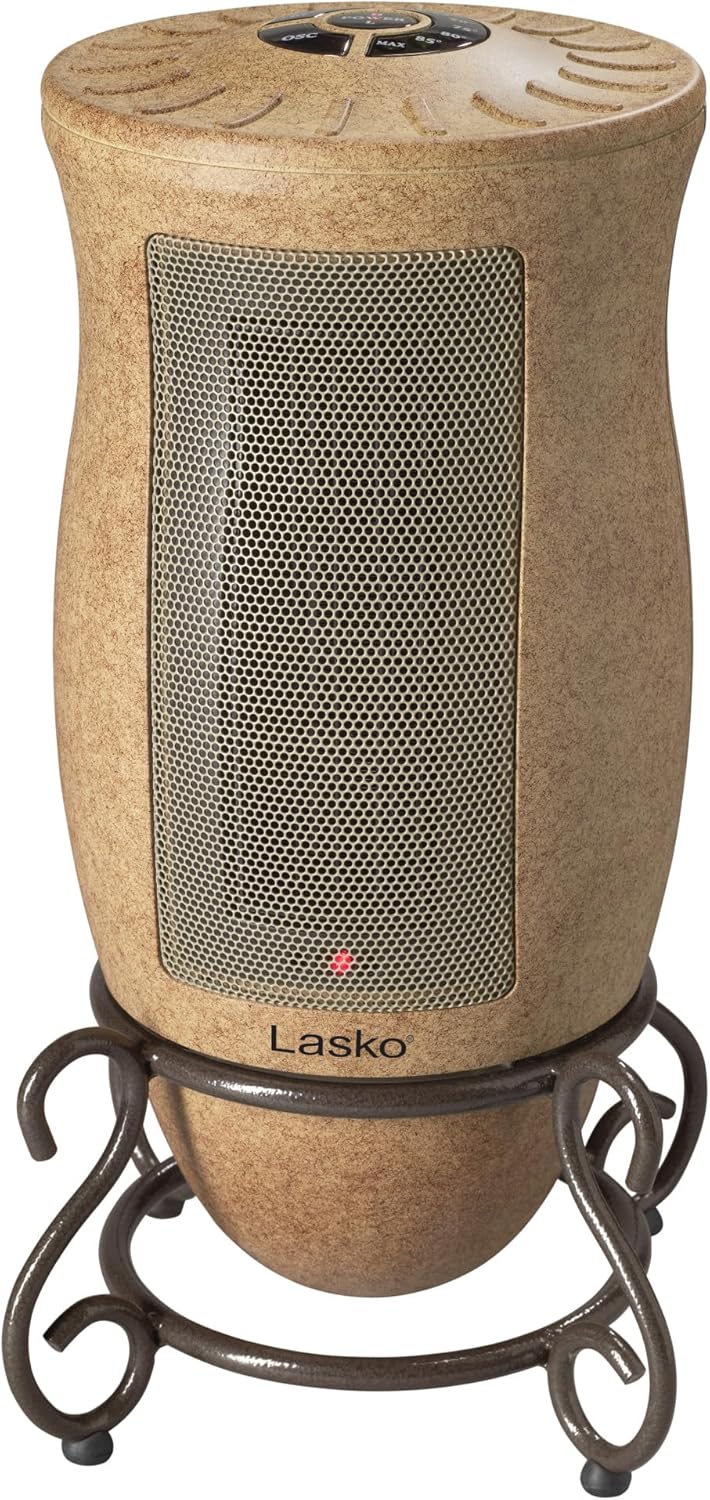 Lasko Oscillating Designer Series Ceramic Space Heater for Home with Adjustable Thermostat, Timer and 2-Speeds, 16 Inches, 1500W, Beige, 6405