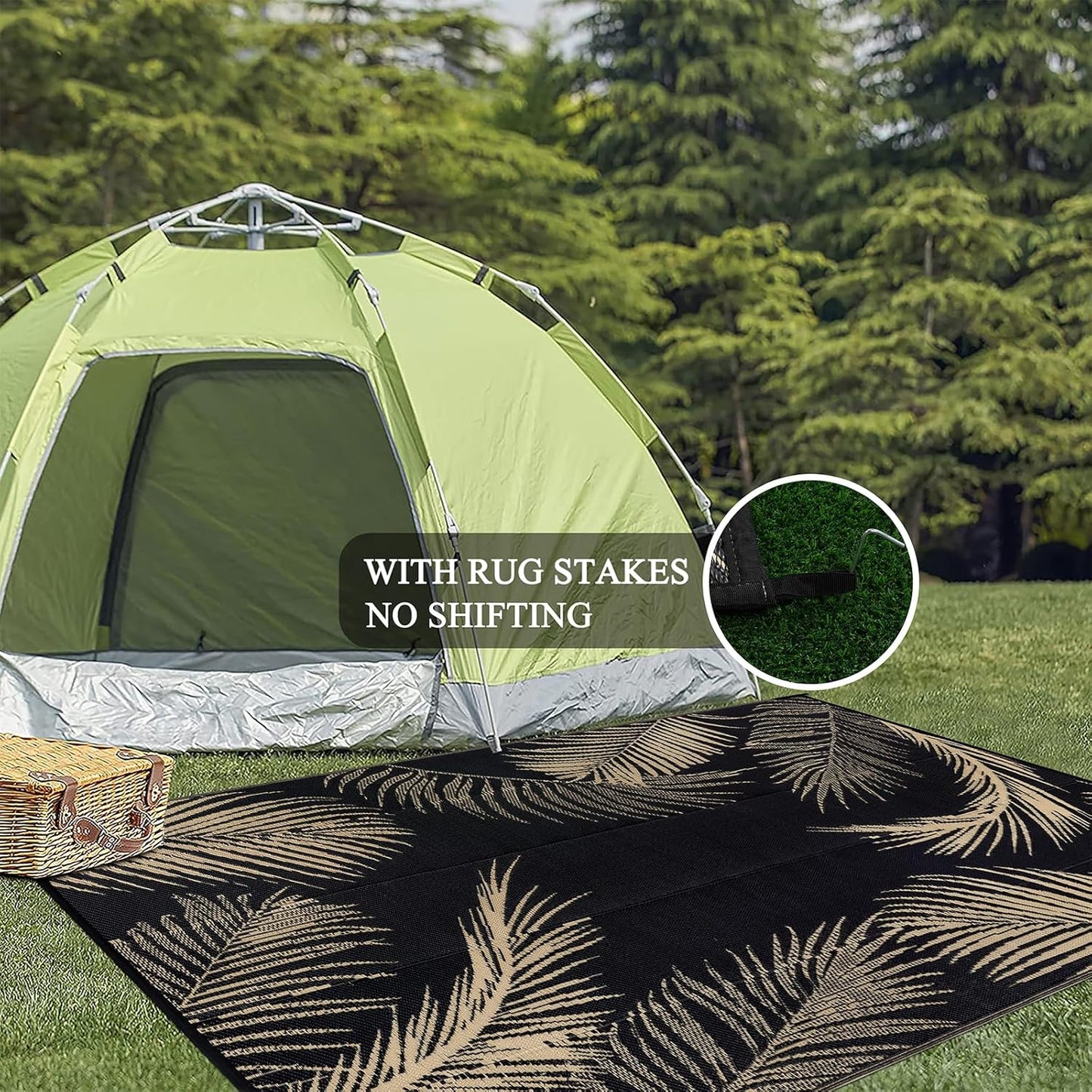 Pauwer Waterproof Outdoor Rug 6x9, Reversible Plastic Straw Patio Camping Rug, Indoor Outdoor RV Mat Carpet for Deck, Camper, Porch, Balcony, Backyard, Picnic, Leaf Black Brown