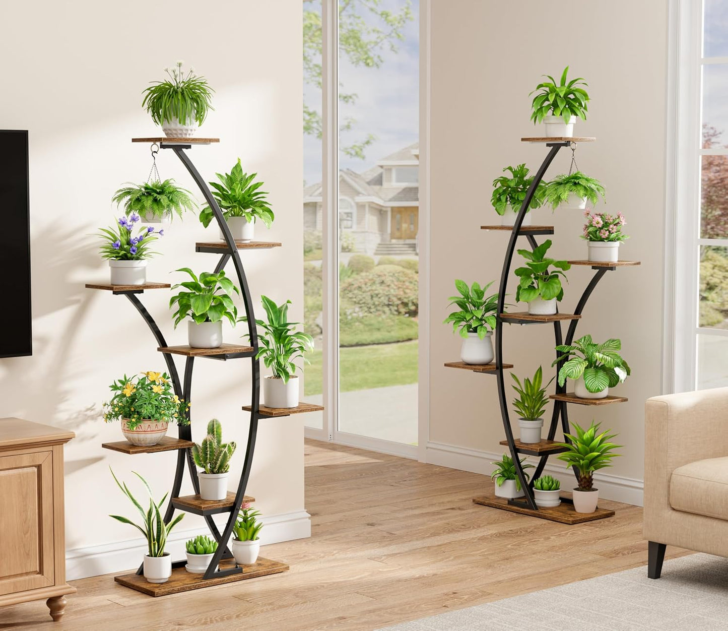 Plant Stand Indoor with Grow Lights: 64" 2 Pack Large Plant Stands, 8 Tiered Curved Plant Shelf for Indoor Plants Multiple, Tall Lighted Corner Display Shelves, Flower Holder for Living Room, Patio