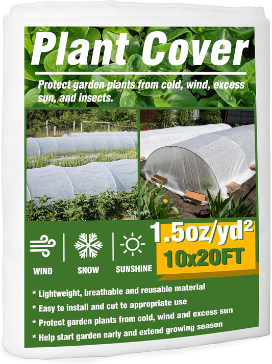 Gardzen 1.5 oz Plant Covers Freeze Protection, Reusable 10ft x 20ft Floating Row Covers, Thicker Frost Blankets for Outdoor Plants, Pests Protection, White