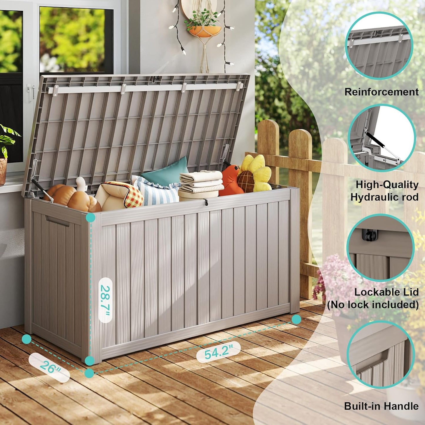150Gal Outdoor Deck Box Waterproof, Lager Patio Storage Box Indoor and Outdoor Use, Lockable Resin Storage Bin for Patio Furniture Cushions Garden Tools, Package Delivery,UV Resistant-Grey