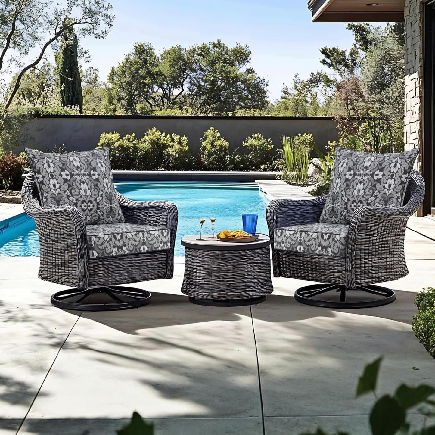 Favoyard Outdoor Seat Cushion 19 x 19 x 3 in Waterproof Pattern Fade Resistant Cover Removable Patio Furniture Cushions Deep Seat & Back Cushion Set with Adjustable Straps for Patio Chair Sofa Couch
