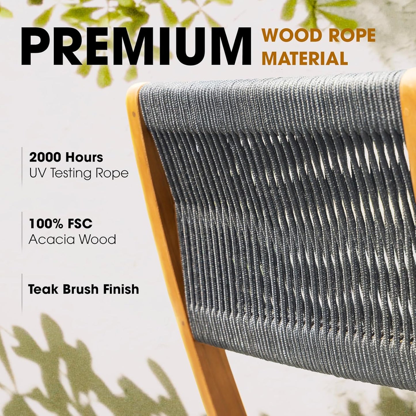 IDZO Wood Rope Design Heavy Duty 400lbs Capacity Patio Bistro Set 3 Piece Outdoor, Grey