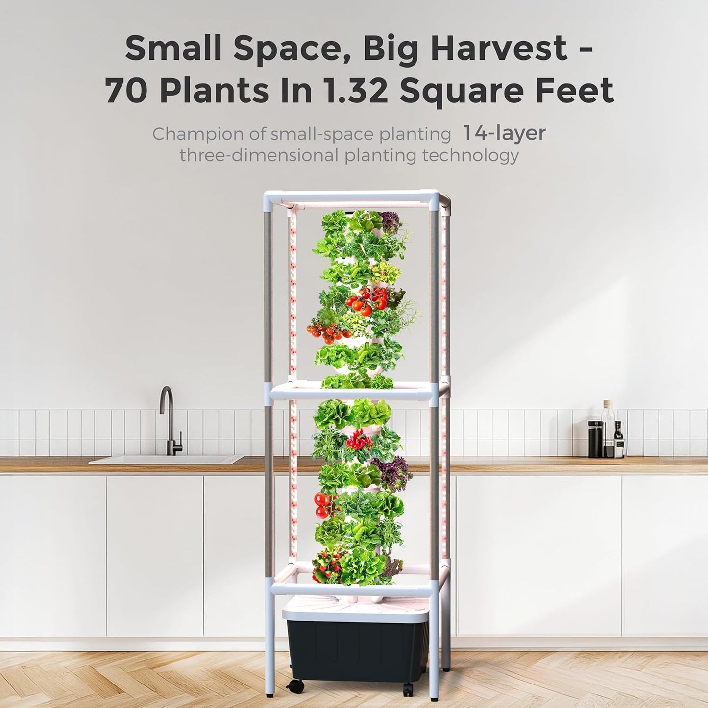 SJZX Hydroponic Growing System Kit - 70 Pods Large Vertical Hydroponics Tower with 8 Full-Spectrum 360° LED Grow Lights, 14-Tier Smart Indoor Herb Garden for Kitchen Office Winter Balcony Planting