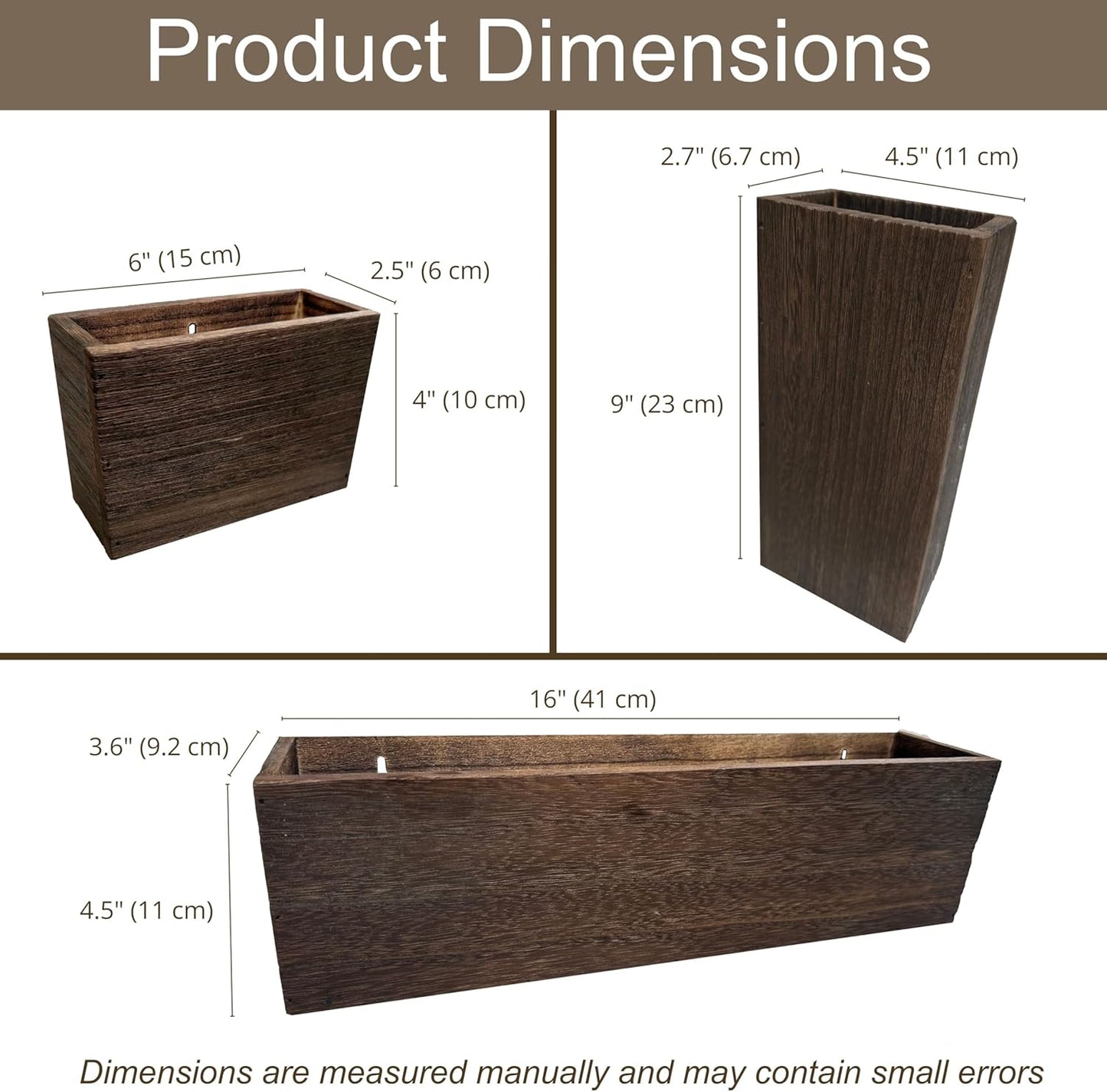 LaLaGreen Wood Planter Box for Plants (6 Pack) Wooden Hanging Wall Planters for Indoor Plant Holder Vase for Dried Flowers, Modern Farmhouse Wall Decor Living Room Bedroom Kitchen Office Home Garden