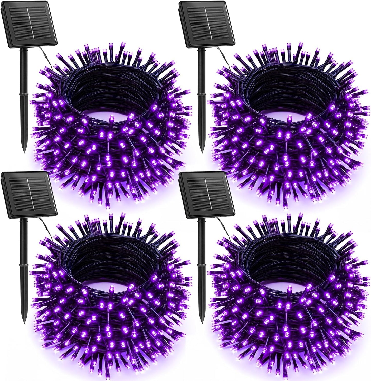 Brightown 4 Pack Halloween Solar String Lights, Total 184FT 480 LED Solar Lights Outdoor Waterproof Black Wire with 8 Modes, Solar Fairy Light for Garden Yard Patio Party Decors, Purple
