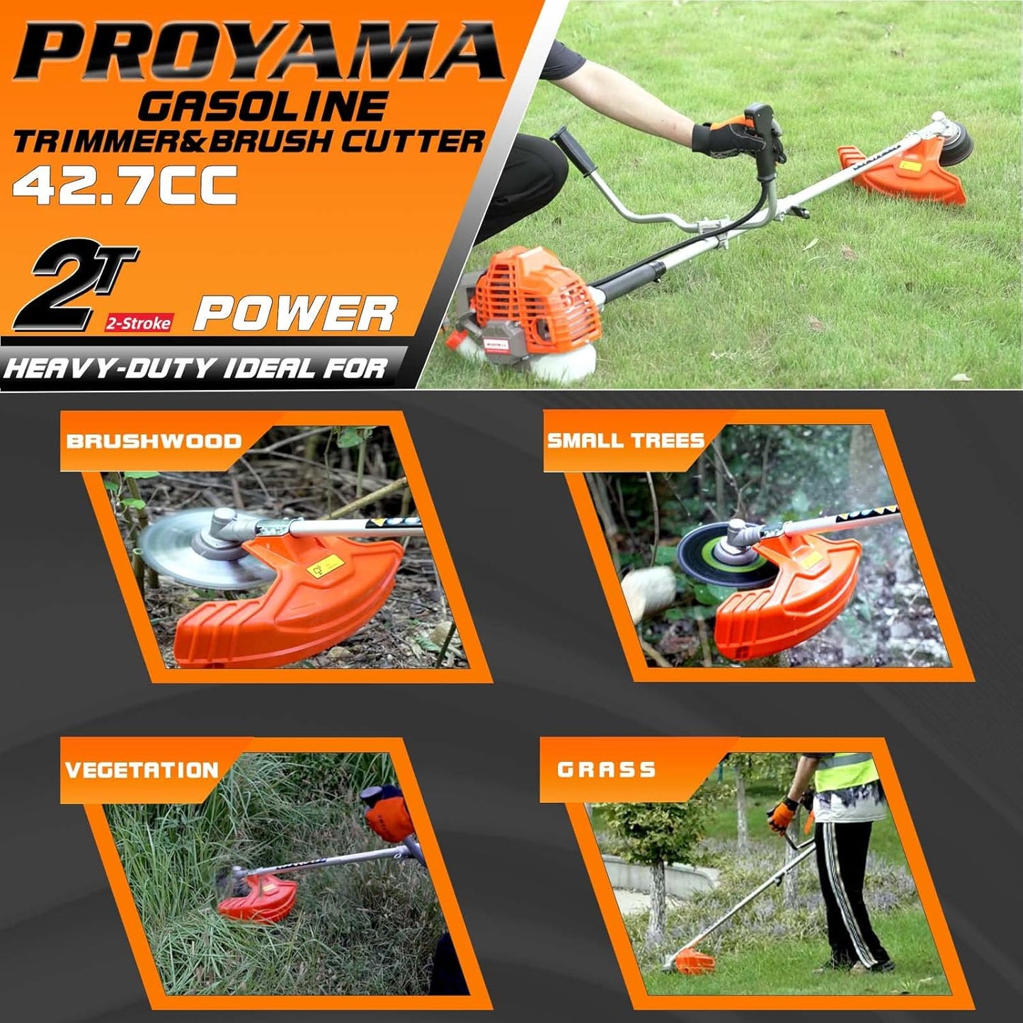 PROYAMA 42.7cc Gas Weed Wacker, 3 in 1 Weed Eater Gas Powered, Brush Cutter and Gas String Trimmer 2-Cycle Extreme Duty, 5 Year Warranty Gearbox, Grass Trimmer 2025 Upgraded…