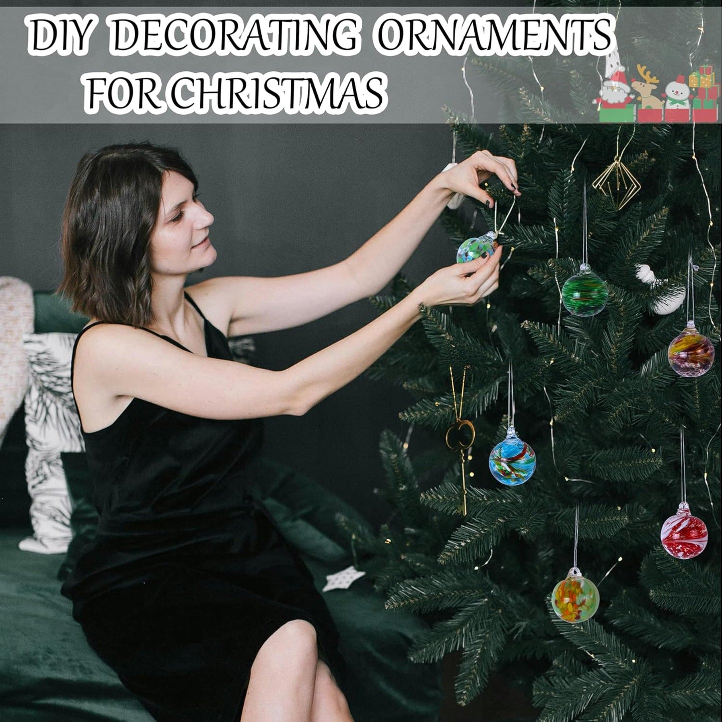 Christmas & Halloween Glass Ball Ornaments (Set of 12), 2.4" Crystal Hand Blown Decor, 2025 Holiday Hanging Baubles Witch Balls for Xmas Tree, Wreath, Garland, Home Decor