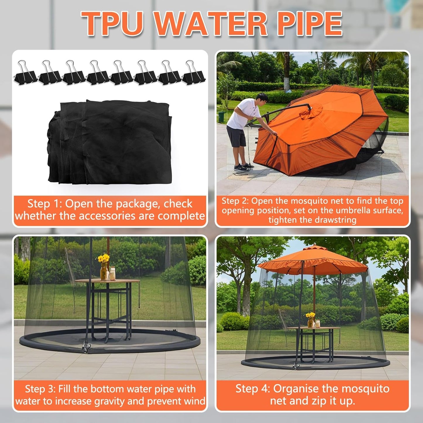 7.5-10FT Mosquito Netting for Patio - Mosquito Net for Patio Garden and Outdoor Umbrellas with Zipper and Adjustable, Umbrella Netting for Outdoor Umbrellas