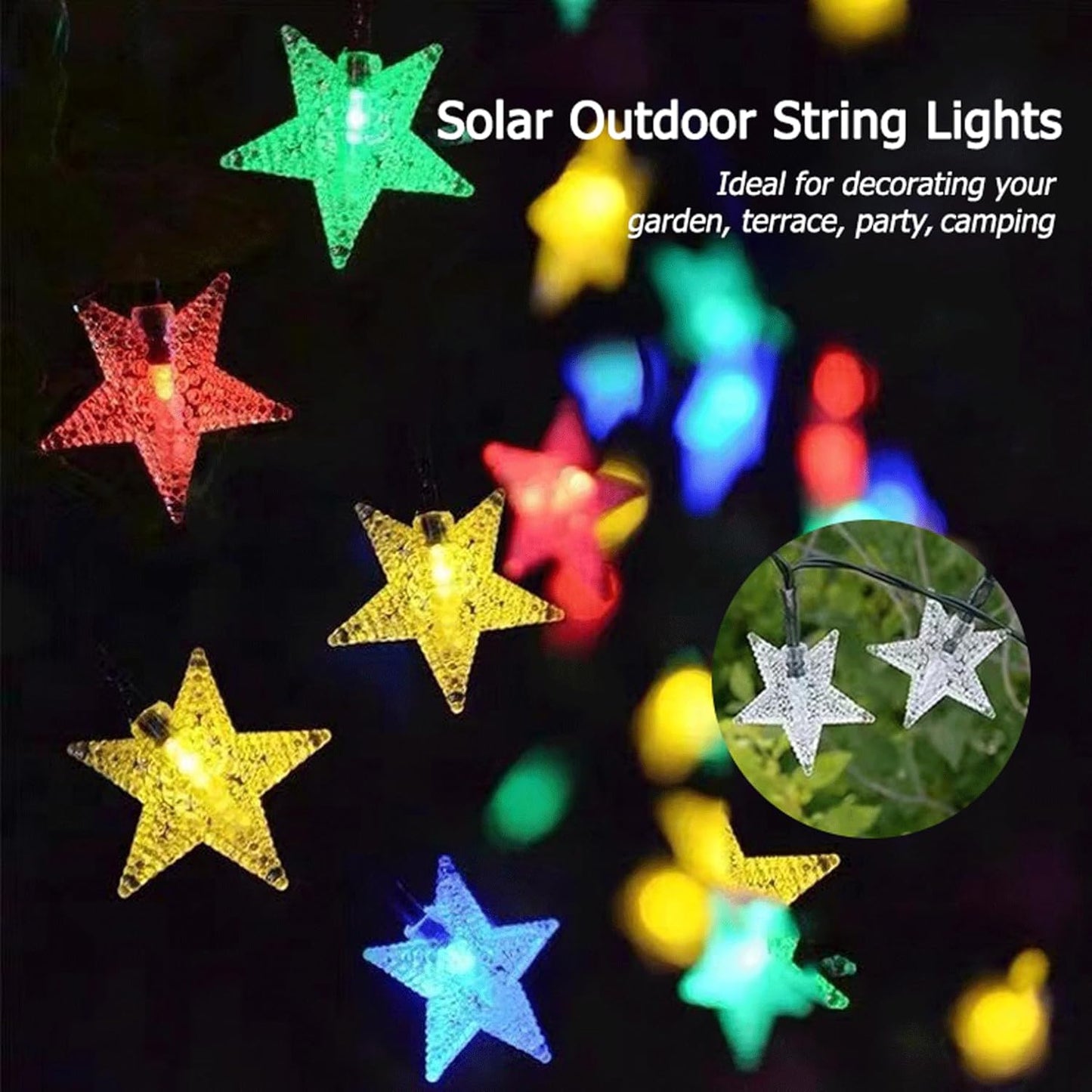 Twinkle Solar Star String Lights Outdoor Waterproof Fairy Lights 39FT 100 LED with 8 Lighting Modes for Camping Garden Wedding Party Tree Holidays Backyard Patio(Multicoloar)