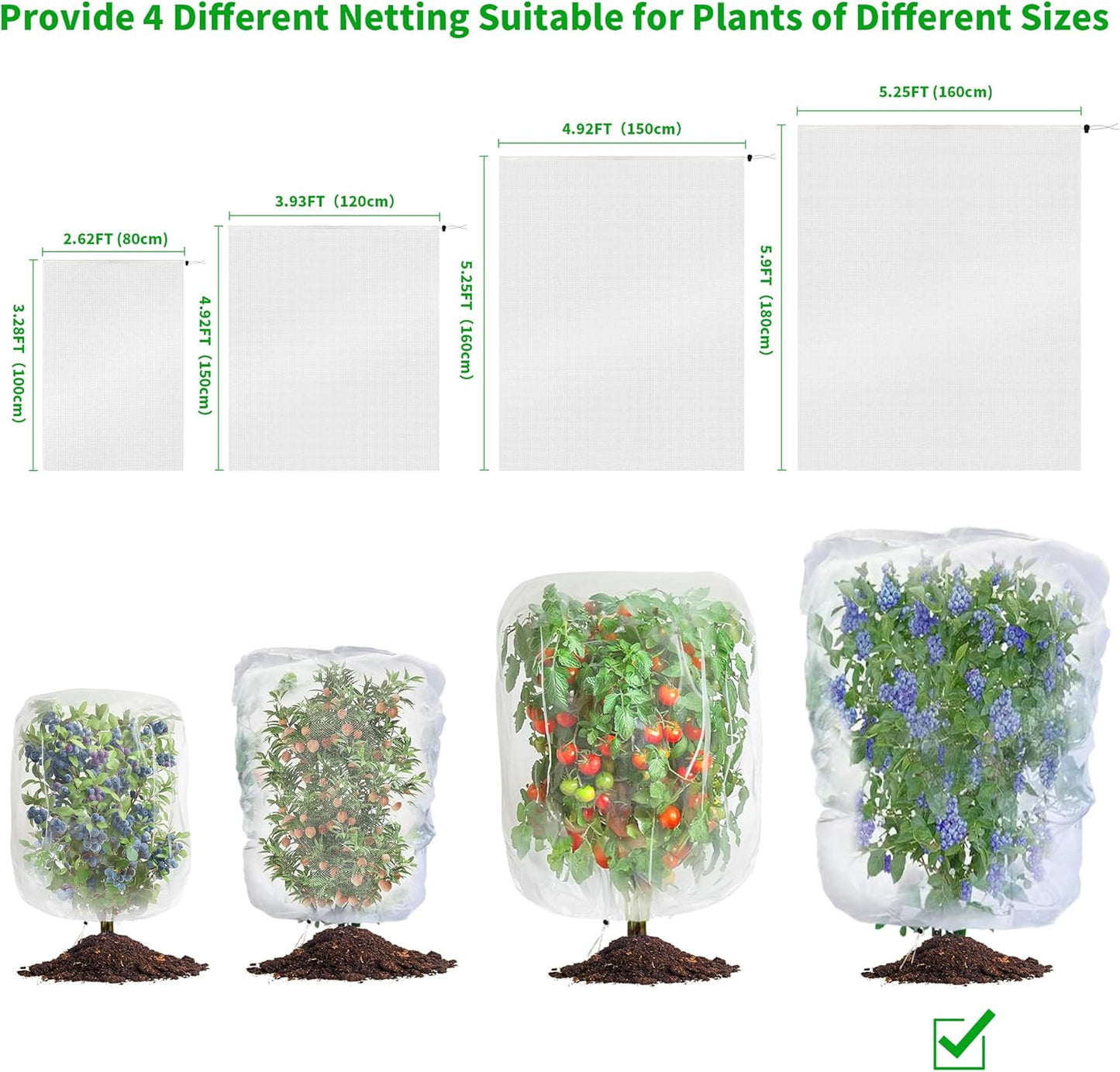 Garden Mesh Netting with Drawstring,Plants Cover Protection from Anti Birds,Bugs,Cicadas,and Insects-Pest Barrier Bag for Blueberry Bushes,Citrus,Tomatoes,Vegetables,Fruit Tree and Orange