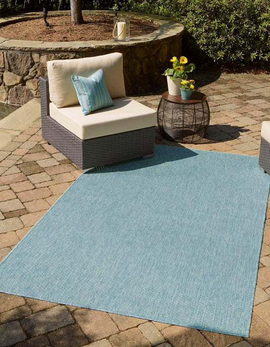Unique Loom Collection Casual Transitional Solid Heathered Indoor/Outdoor Flatweave Area Rug (2' x 3' 1" Rectangle, Aquamarine/Ivory)