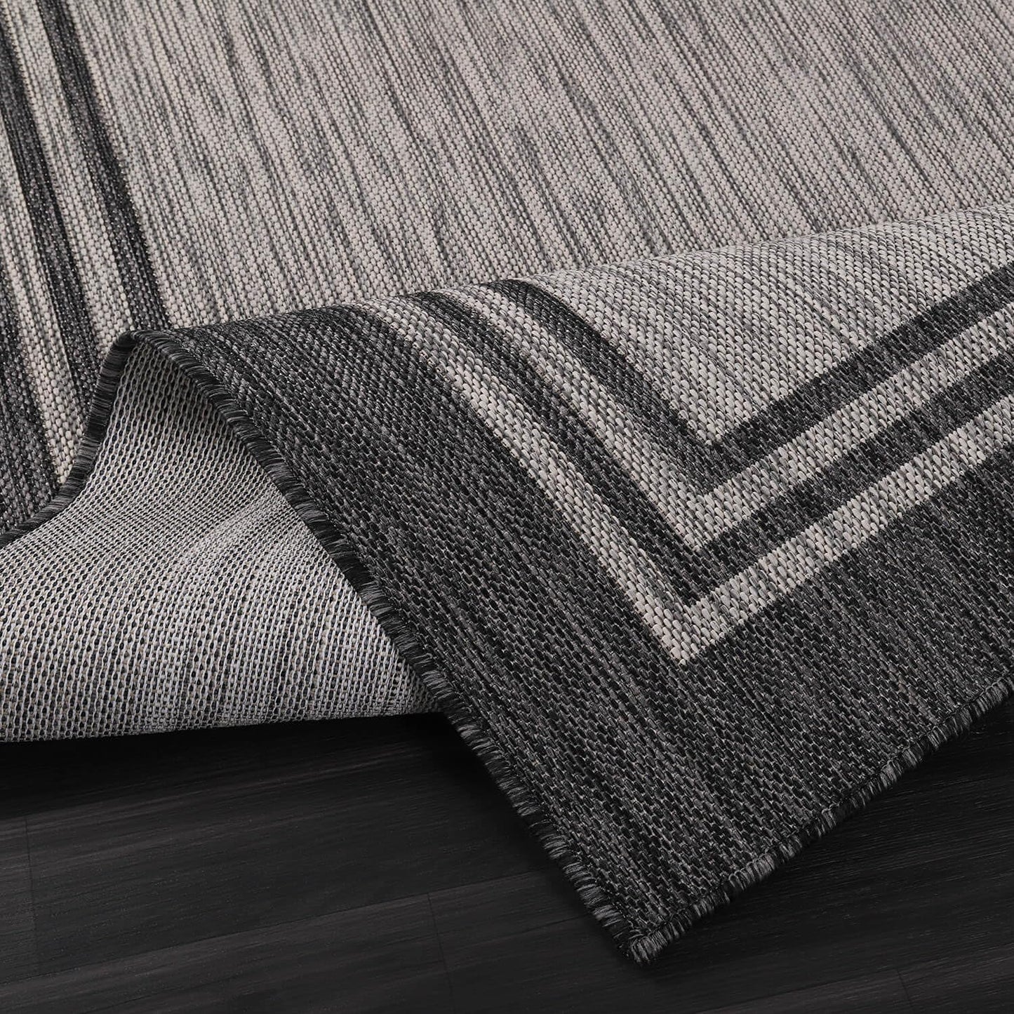 Bordered Outdoor Rug 9x12 Washable Outside Carpet for Indoor Patio Porch Waterproof Easy Cleaning Non Shedding Area Rugs Dark Gray 9 x 12