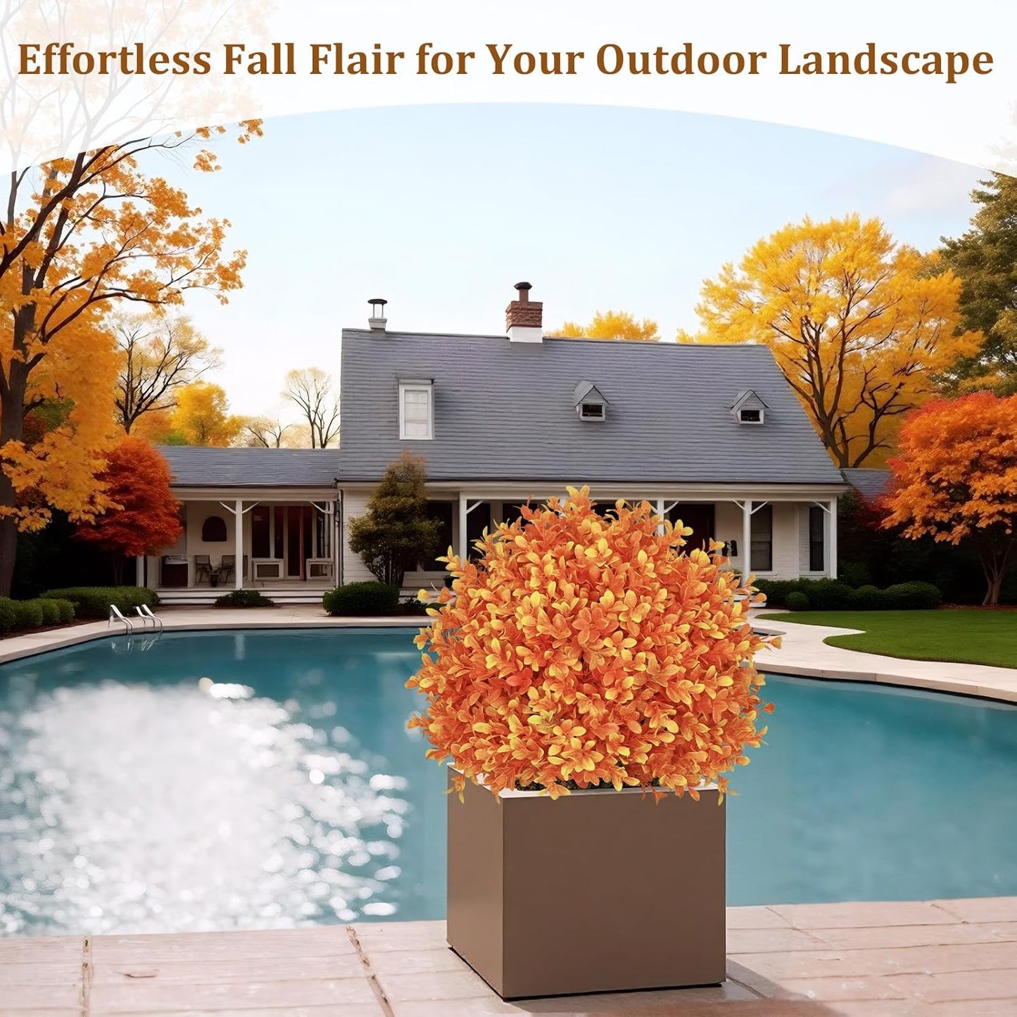 24" Tall Artificial Boxwood Ball Fall Topiary Trees Set of 2, UV Resistant Large Faux Plants Outdoor, 2ft Fake Bushes and Shrubs Look Real with Stake for Front Porch Outside Planter Backyard Decor