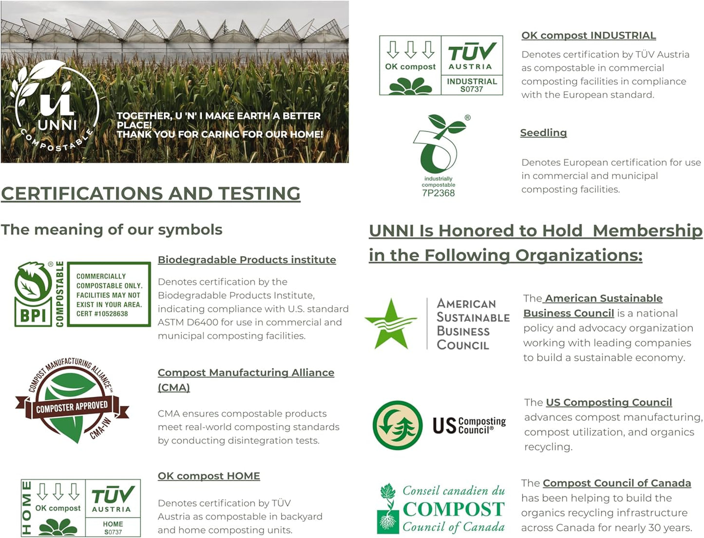 UNNI Compostable Trash Bags, 2.6 Gallon / 9.84 Liter, 600 Count Value Pack, Extra Thick 0.71 Mil Compost Bin Liners for Kitchen Food Scrap, Certified by BPI, CMA & OK compost HOME, Meets ASTM D6400