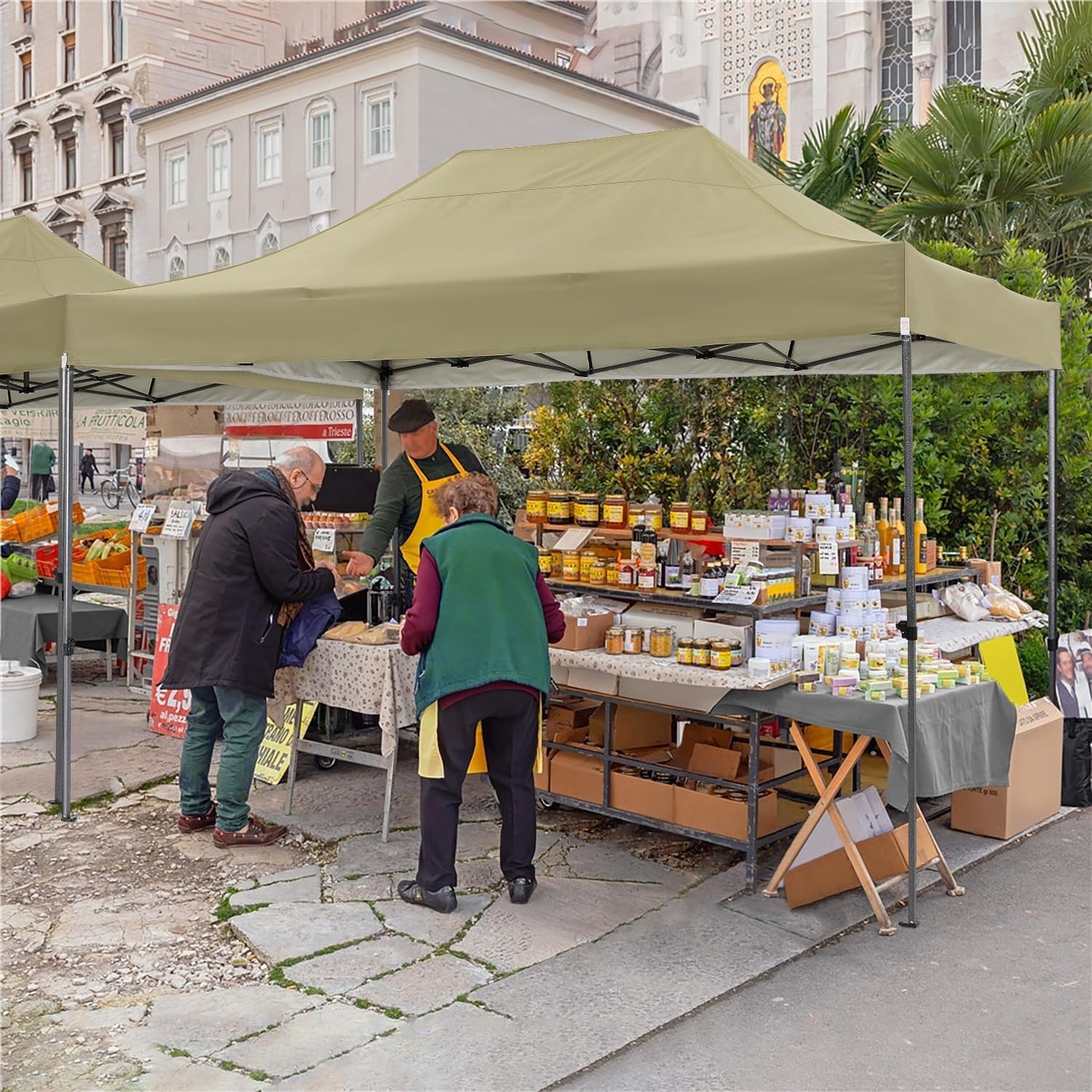 COBIZI 10x15 Pop up Canopy Heavy Duty with 4 Sidewalls, Easy Set-up Commercial Outdoor Party Canopy, 100% Waterproof Wedding Gazebo, 3 Height Adjustable with Handbag, Khaki