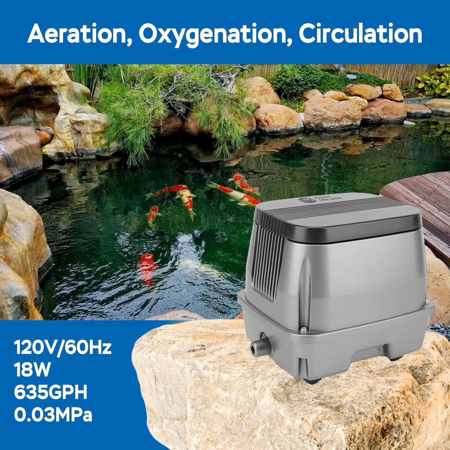 AquaMiracle Linear Air Pump ZP-40/ZP-60/ZP-100/ZP-200 for Pond Aeration, 635/950/1600/4000GPH Septic Air Pump Pond Aerators for Outdoor Ponds, Waste Treatment, Aquarium, Fish Farm, Seafood Restaurant