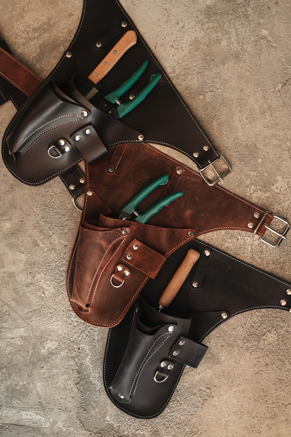 Garden Florist Tool Belt for Men | Leather Tool Belt for Women | Handmade Belt for Gardener, Electrician, and Carpenter | Leather Florist Belt (Brown CrazyHorse) (Dark brown Full grain, one size)