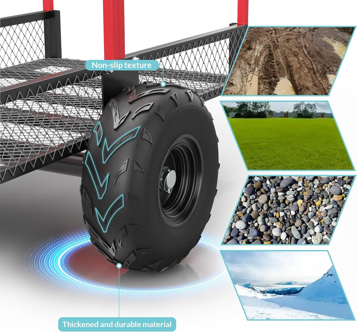 ATV Trailer Pull Behind Dump Cart, 1700lbs 17 Cubic Feet, Heavy Duty Yard Garden Trailer with Removable Sides and 2 Tires for Lawn Mower, Tractor