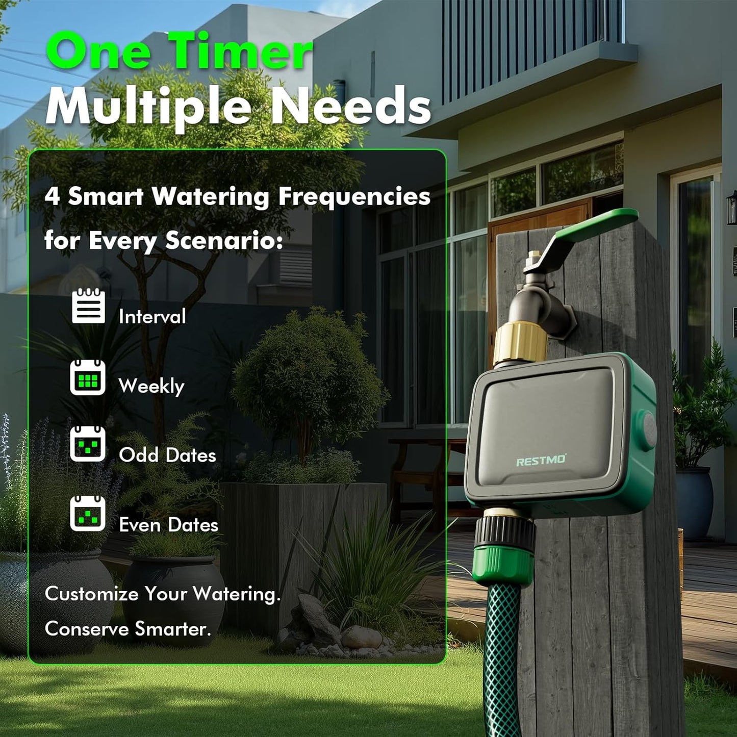 RESTMO Smart Sprinkler Timer with Flow Meter, Water Timer for Garden Hose, Brass Inlet & Outlet, Automatic Lawn & Yard Irrigation Watering System, APP Remote Control (RF Hub + WiFi Connection)