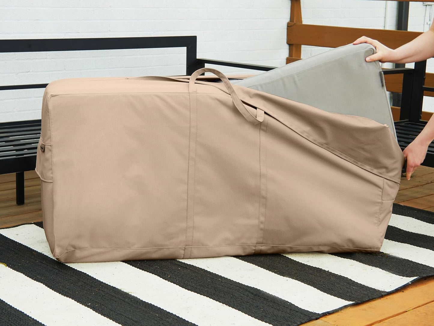 Covermates Cushion Storage Bag - Heavy-Duty Polyester, Weather Resistant, Water Resistant Zipper, Cover Accessories, 75W x 18D x 26H, Ripstop Tan