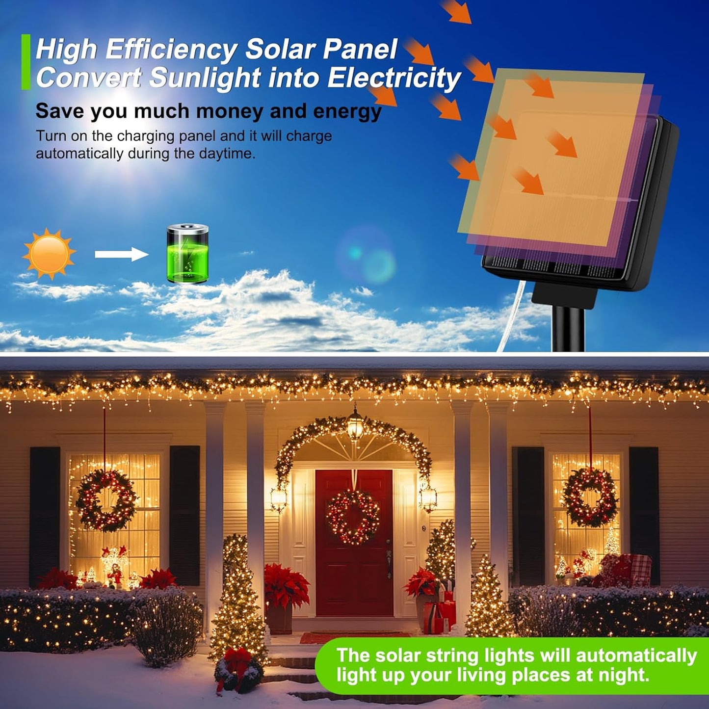 Brightever Solar Fairy Lights for Outside Waterproof, 4-Pack Total 160FT 400 LED Solar Powered Outdoor String Light with 8 Lighting Modes, Palm Tree Lights for DIY, Garden, Party (Warm White)