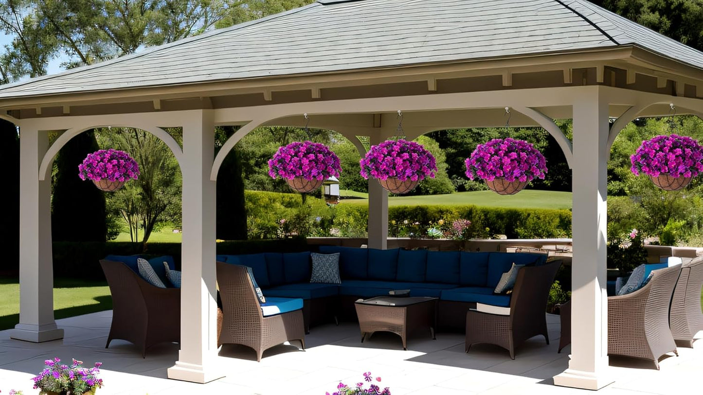 Artificial Hanging Flowers with 12" Basket Outdoor Spring Summer Decor, Fake Hydrangea UV Resistant Arrangements in Pot Planter Decor for Indoor Porch Garden Yard(Double Lotus)