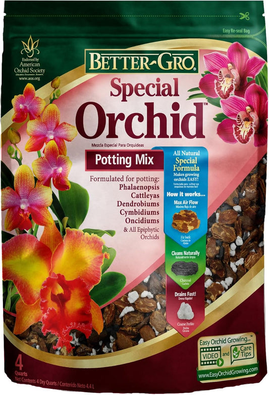 Better-Gro Special Orchid Mix - Premium Grade Orchid Bark Potting Mix for Potting, Repotting, Enhanced Drainage, Air Flow & Root Ventilation, Ideal for Phalaenopsis, Cattleyas, Dendrobiums - 4 Quarts