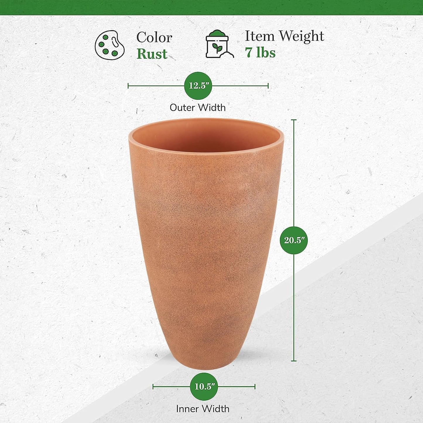 Algreen 43729 Acerra Weather Protected Recycled Composite Vase Planter Pot, Indoor or Outdoor use, Tall Lightweight 7 pounds, Rust