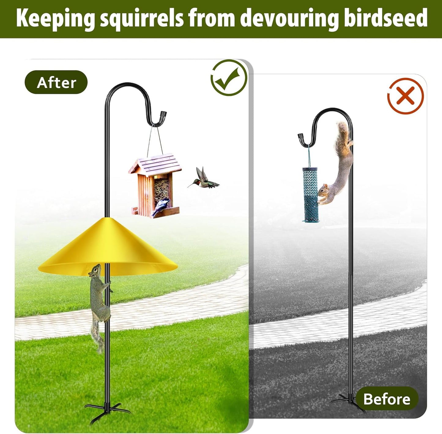 Squirrel Baffle for Bird Feeder Pole, 19-Inch Outdoor Bird Feeder Guard, Squirrel-Proof Birdhouse Baffles, Shepherd's Hook for Outside(Yellow)