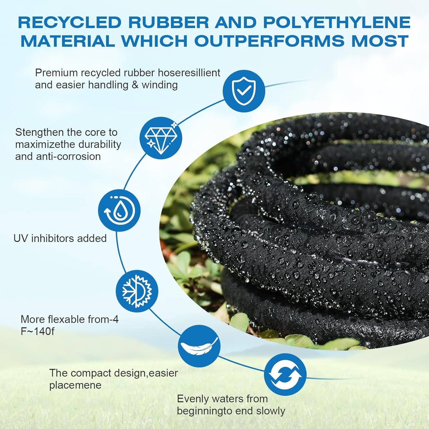 Soaker Hose 15FT Heavy Duty Rubber Saves 75% Water End Cap Included for Additional Hose Connect Great for Gardens/Flower Beds