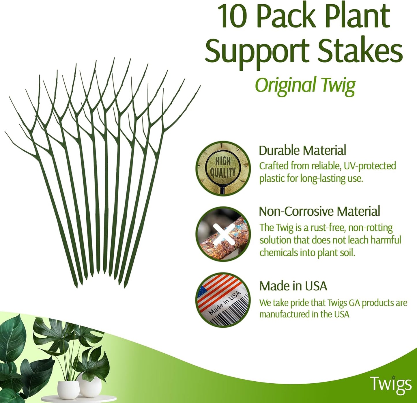 Plant Support Stakes, Stem Holder Structures for Indoor & Outdoor Use, Garden Accessories for Climbing & Potted Plants, Trellis Alternative - Monstera (Dark Green), 10 Pack, 22" L, Original