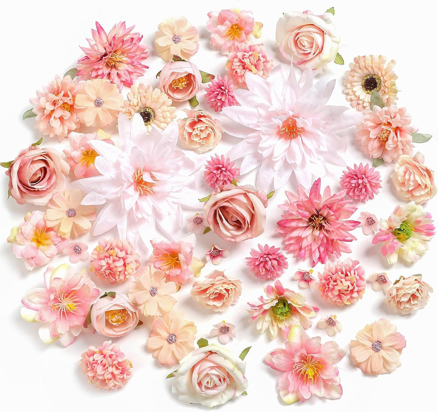 YYHUAWU Fake Flower Heads Mini Pink Artificial Flower Faux Dahlia Rose Flowers Multicolor Silk Daisy Flower Heads for Craft Garland Wedding Bridal Baby Shower Home Party Decoration DIY Cake Decor