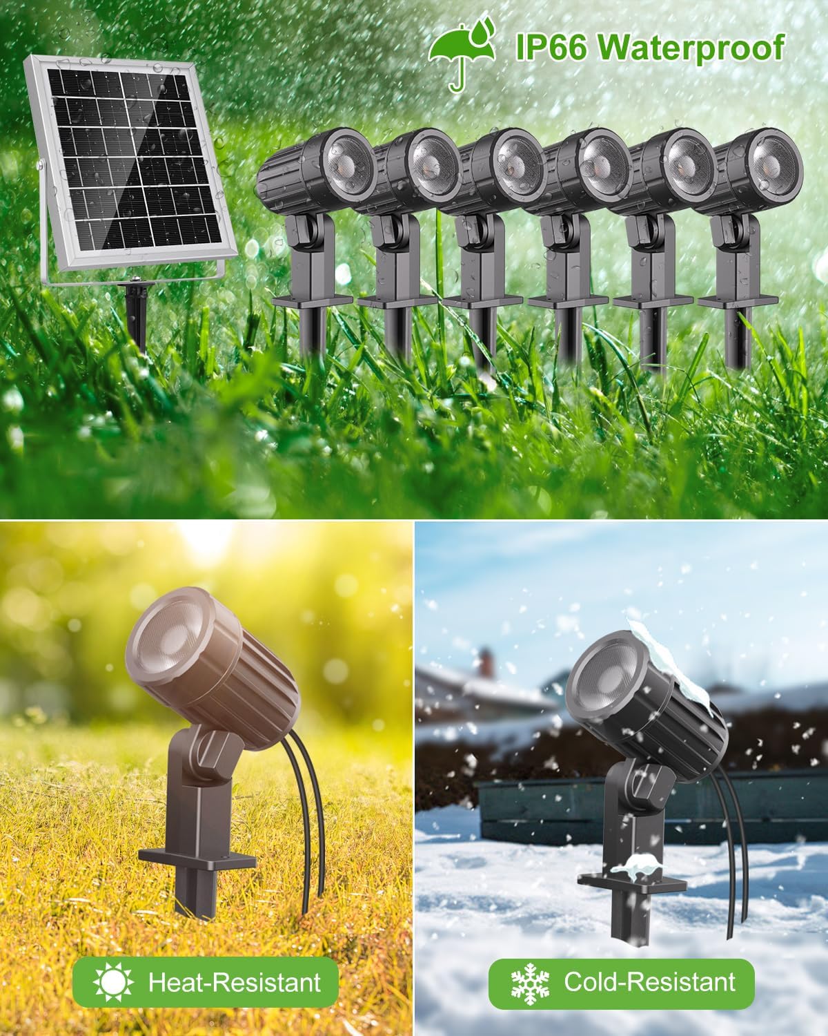 CLY 6 in 1 Solar Spotlights Landscape Outdoor Garden, Solar Spotlights IP66 Waterproof Landscape Lighting with Remote 18M Cable for Garden, Lawn, Patio, 2700K/4000K/6500K