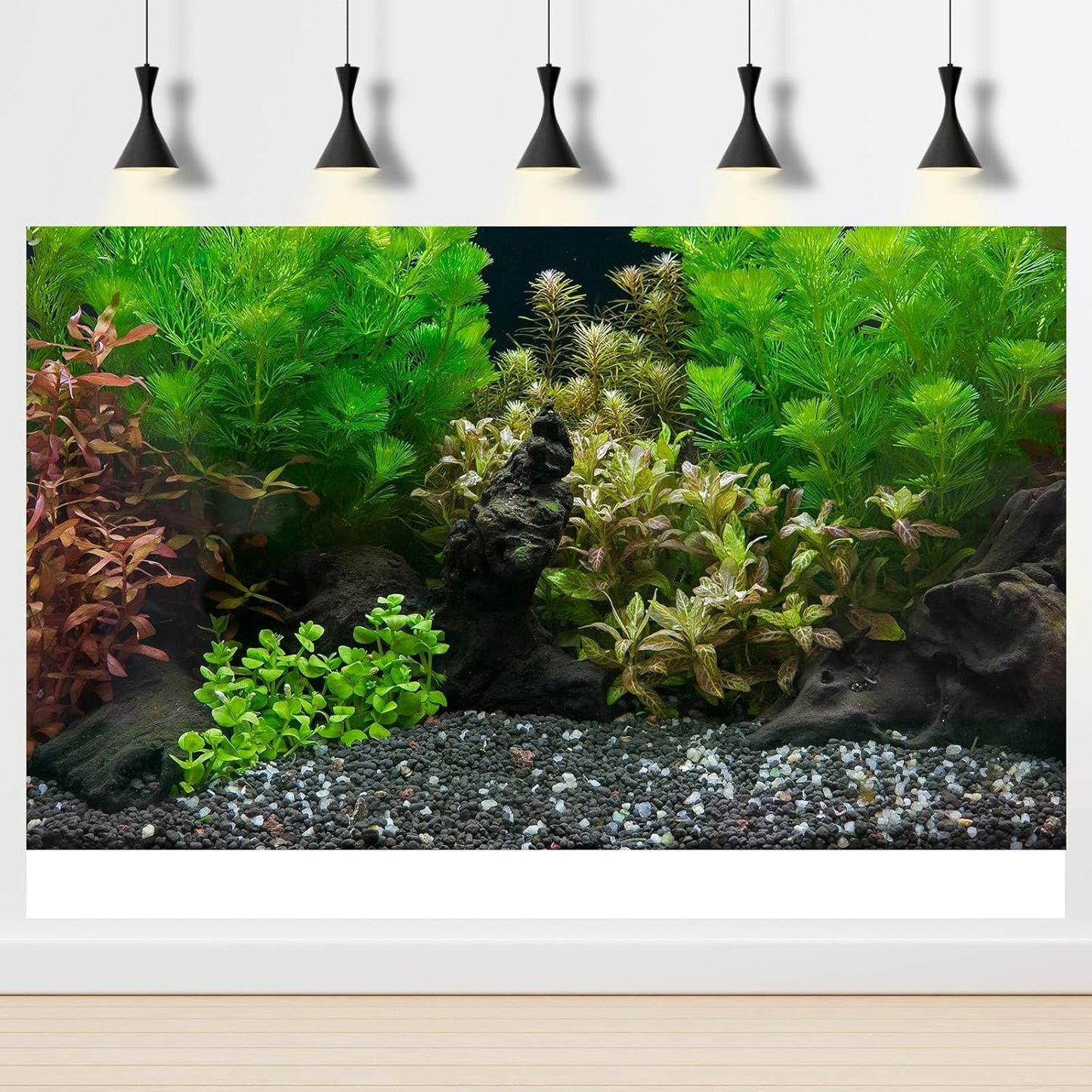 Aquarium Background Exquisite Underwater Grass Leaves with Pebbles Aquarium Backdrop Vivid Green Aquatic Plant Stone with Dead Woods and Fresh Leaves Fish Tank Wallpaper 36x24in
