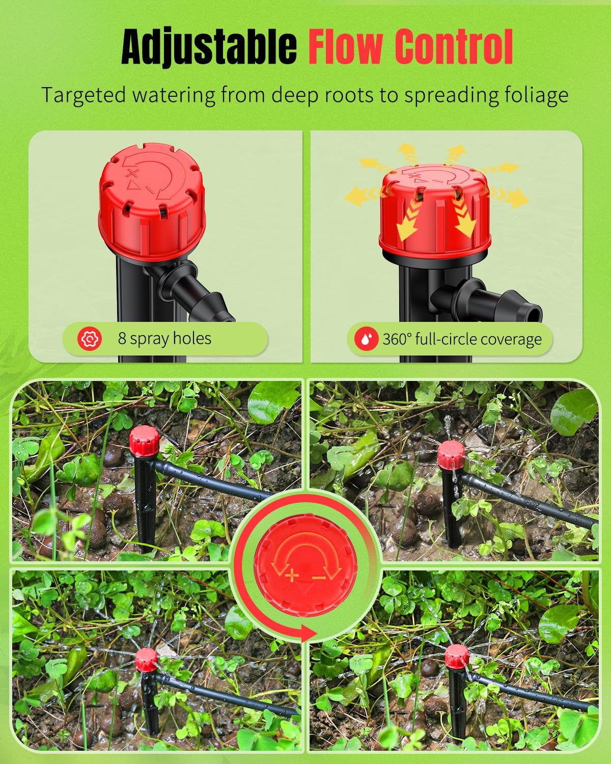 Pawfly 30 Pcs Drip Irrigation Emitters, Drip Emitters for 1/4" Drip Irrigation Tubing, Sprinkler Heads with Adjustable 360 Degree Water Flow, Garden Drippers for Plants Watering System