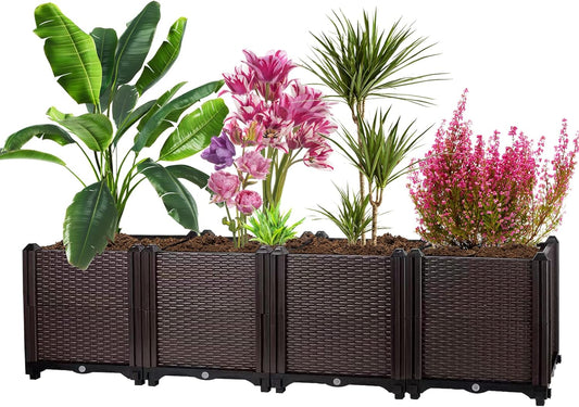 Raised Garden Box Planter, Polypropylene, Outdoor, 63'L x 15'H x 16'W, Large Plant Pot for Flowers, Vegetables, Tomato and Herbs, Self-Watering, Drainage Holes, Tool-Free Assembly