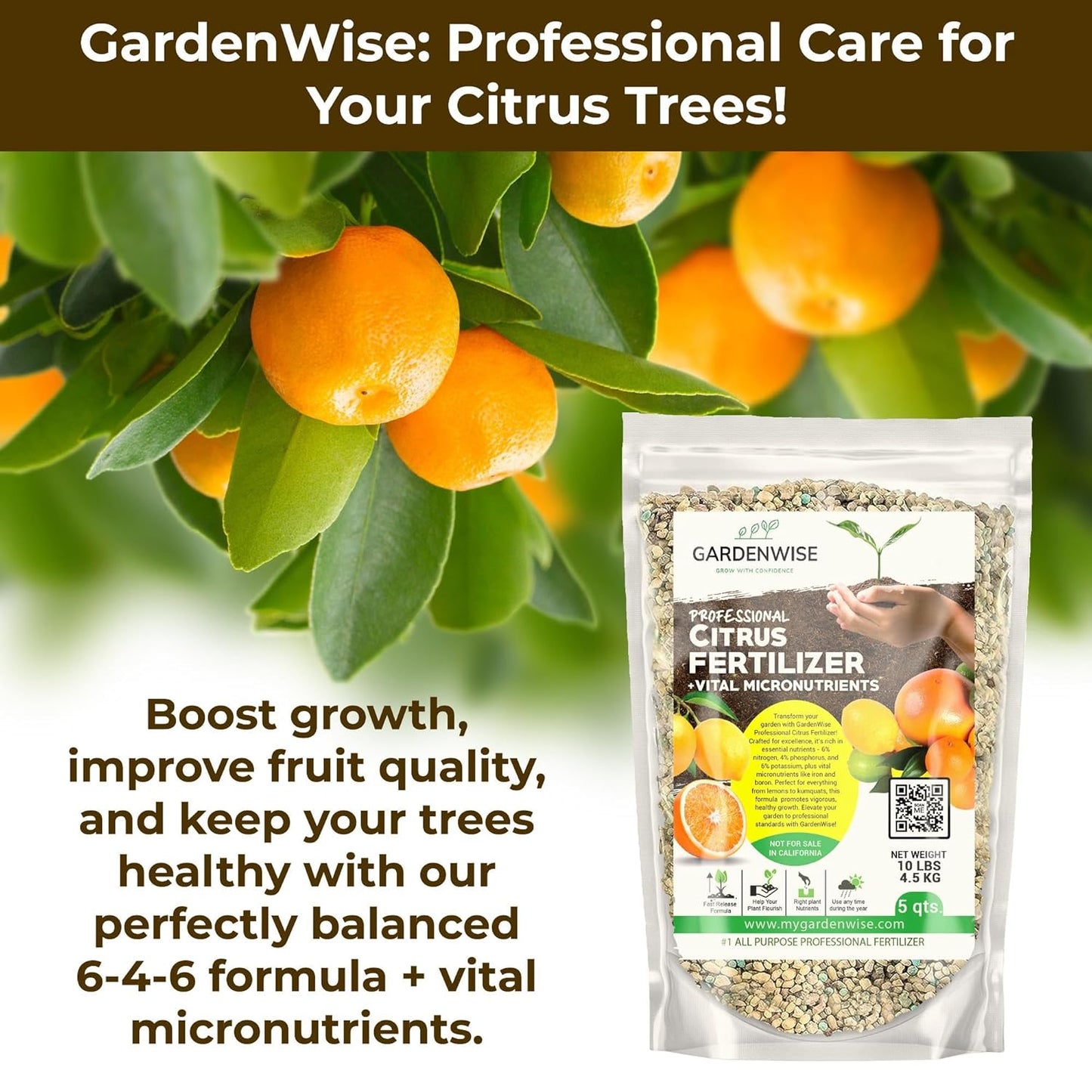 Professional Citrus Fertilizer + Vital Micronutrients; Perfect Balanced NPK for All Citrus; for Indoor and Outdoor Plants; Orange, Lime, Avocado and Lemon Tree Fertilizer (1 Quart)