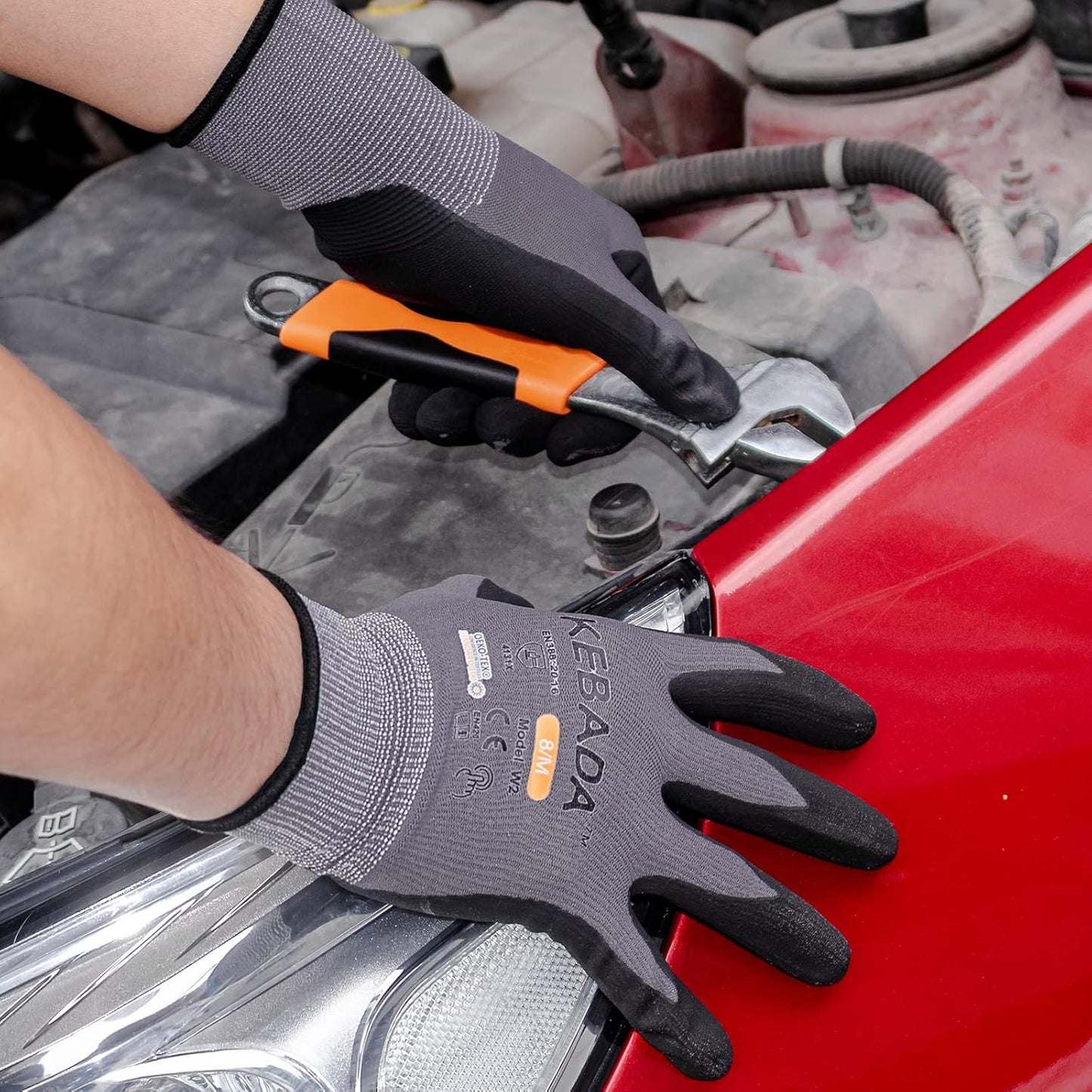 Kebada W2 Work Gloves for Men and Women, Nitrile Coated Working Gloves for Gardening, Construction, Warehouse, Safety Gloves for Work in Yard and Outdoors, 6 Pairs, Small