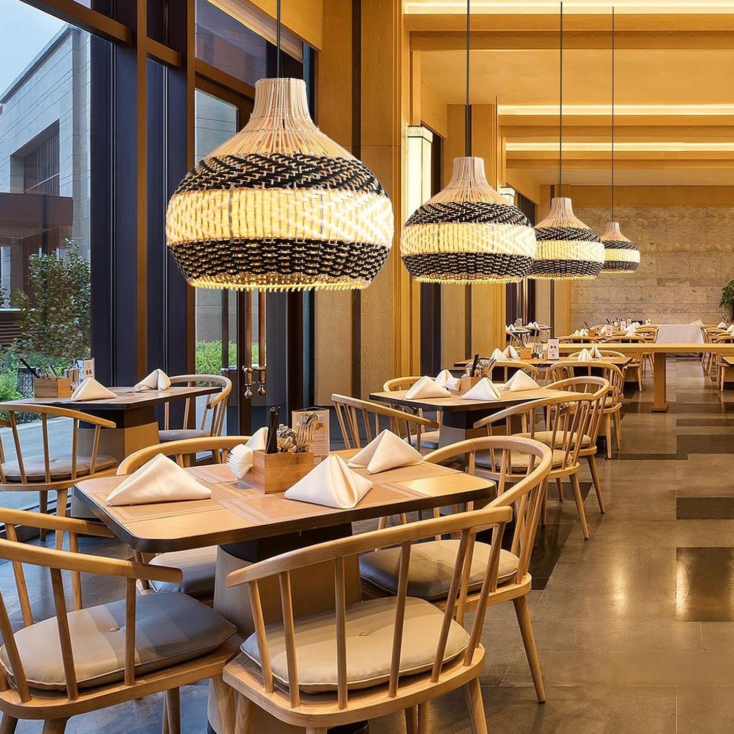 3-Light Rattan Pendant Light,Hand-Woven Black White Faux Rattan Hanging Light 15" Boho Basket Wicker Chandelier,for Living Room Bedroom Kitchen Dining Hallway 1-Pack