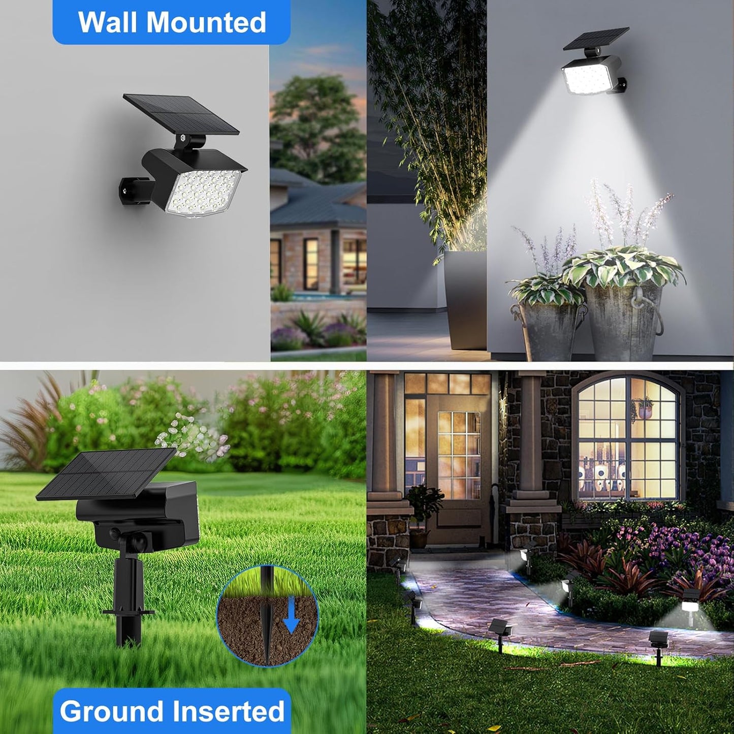 WELALO Solar Spot Lights Outdoor, [2 Pack/3 Modes] Solar Landscape Spotlights, Adjustable Solar Powered Security Lights, IP65 Waterproof Wall Lights for Walkway, Yard, Garden, Driveway (Cool White)