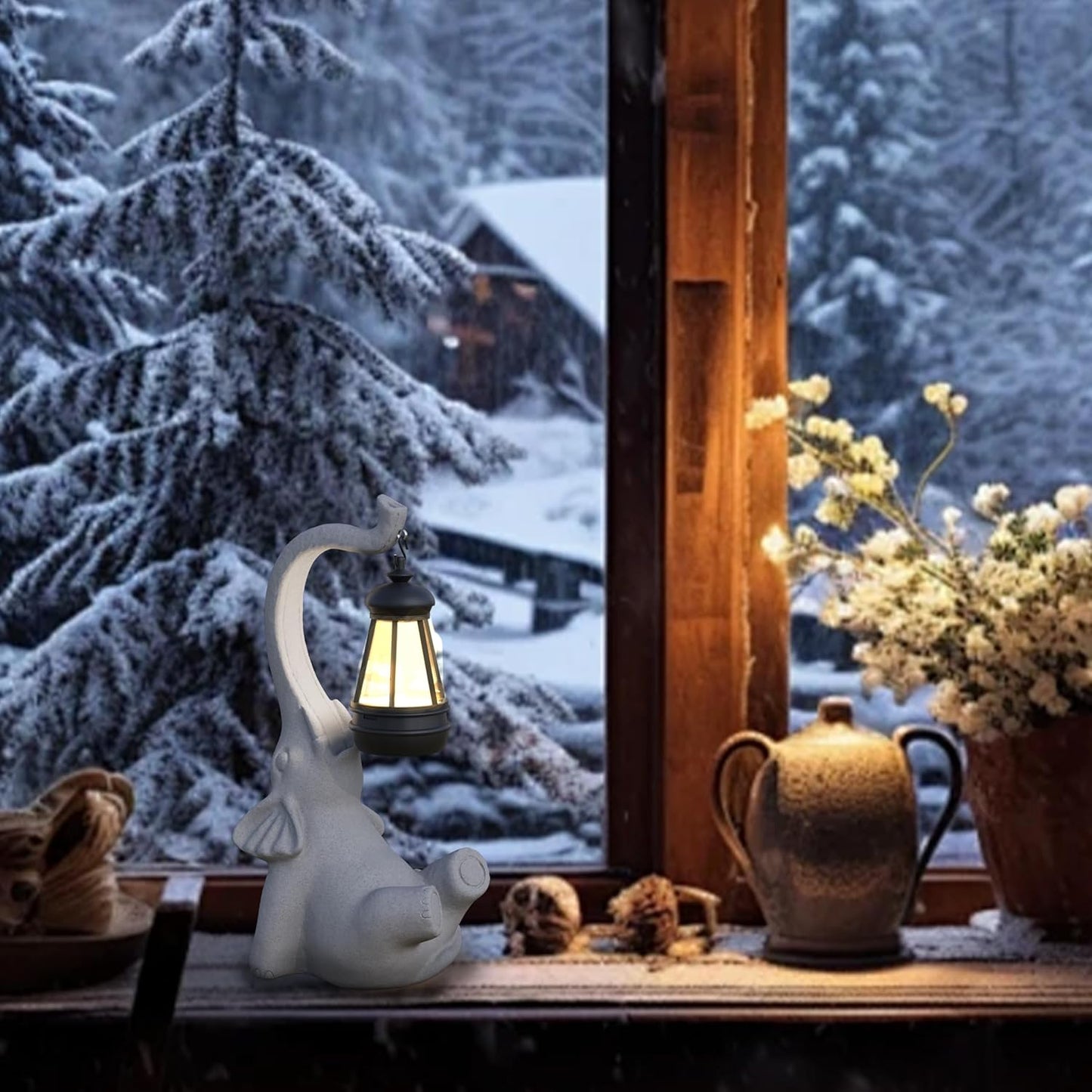 Garden Decoration, Figurine, Lawn Statue, Sculpture Ornament, Animal Figurine - Cat Resin Statue with Lantern (Face Upward)