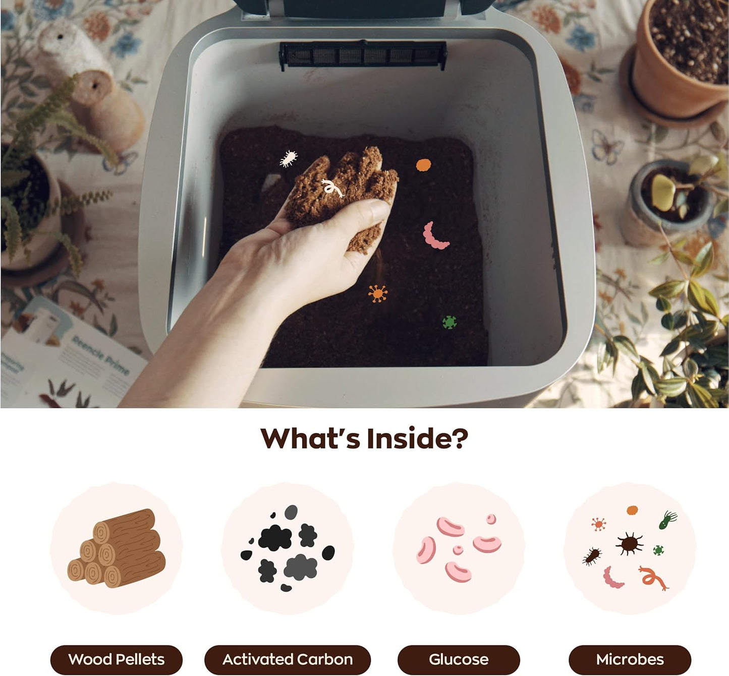 Prime Electric Composter - 14L Kitchen Composter, Decomposes Up to 2.2 lbs Food Waste Daily, Odorless Indoor Composting with Whisper-Quiet Technology & Rapid Decomposition (Silver)