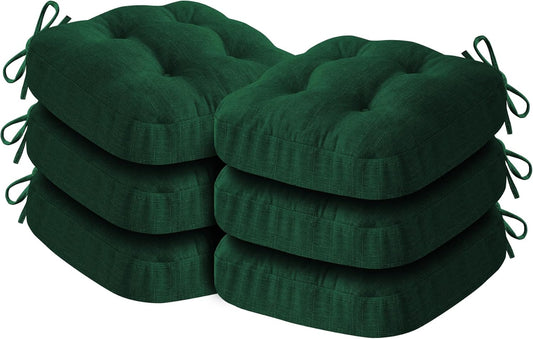 Chair Cushions for Dining Chairs, Dining Chair Cushions, Tufted Indoor Chair Pads with Ties & Non Slip Backing, Seat Cushions for Kitchen Chairs 16.5” x 16.5” x 3.5”, Set of 6, Green