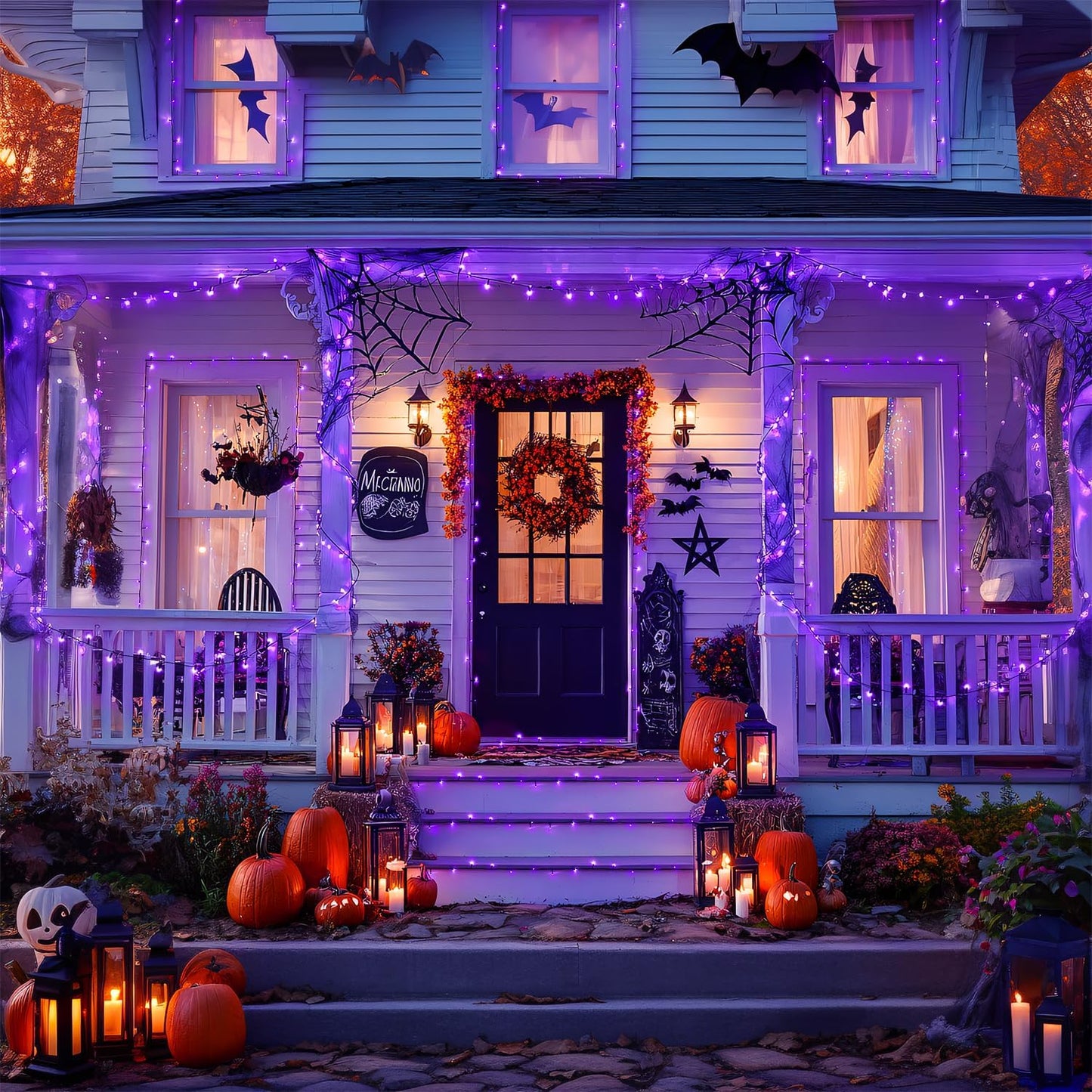 JMEXSUSS 2 Pack Purple Solar Halloween Lights, Total 400 LED 151FT Purple Halloween Lights Outdoor Waterproof, 8 Modes Solar Christmas Light for Outside Patio Yard Tree Decorations