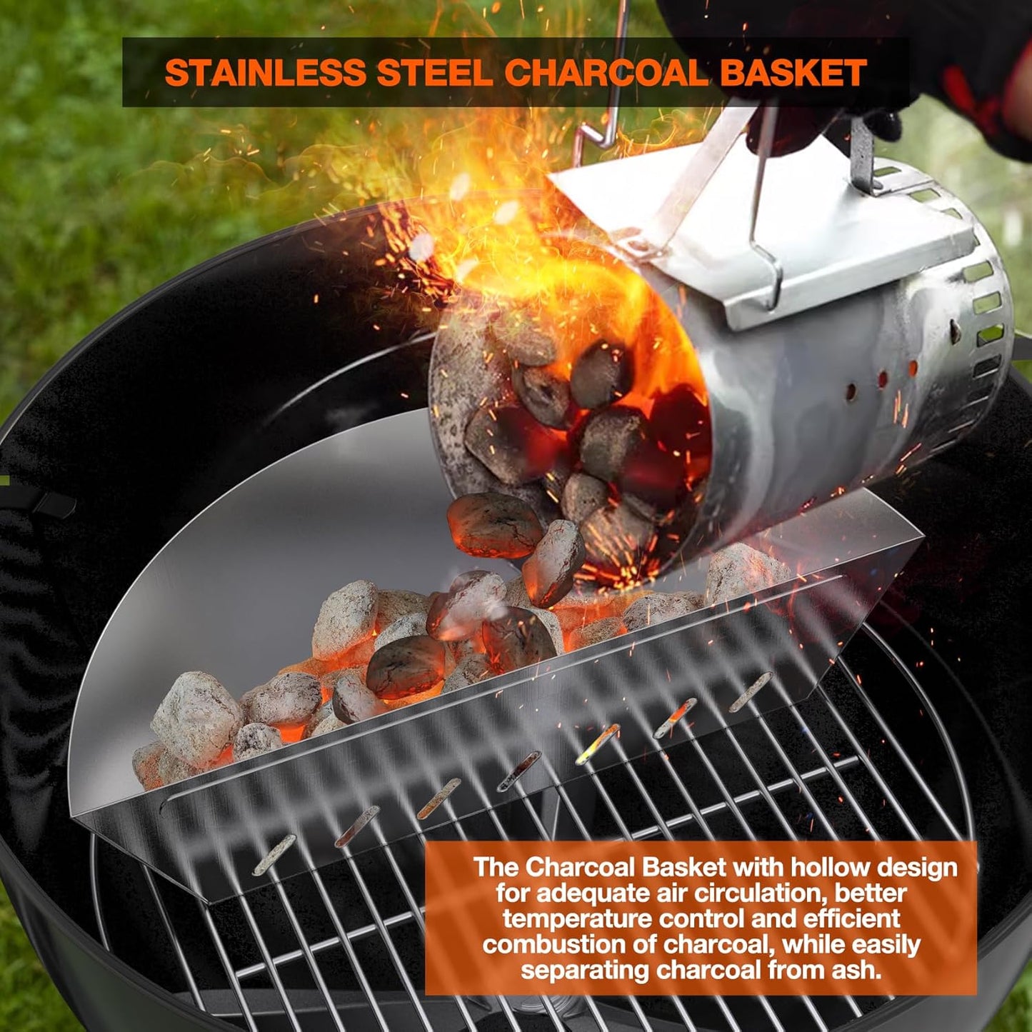 onlyfire Stainless Steel Charcoal Basket Charcoal Briquet Holder for Weber 22 Inch Kettle Grills and Other Similar Charcoal Grills